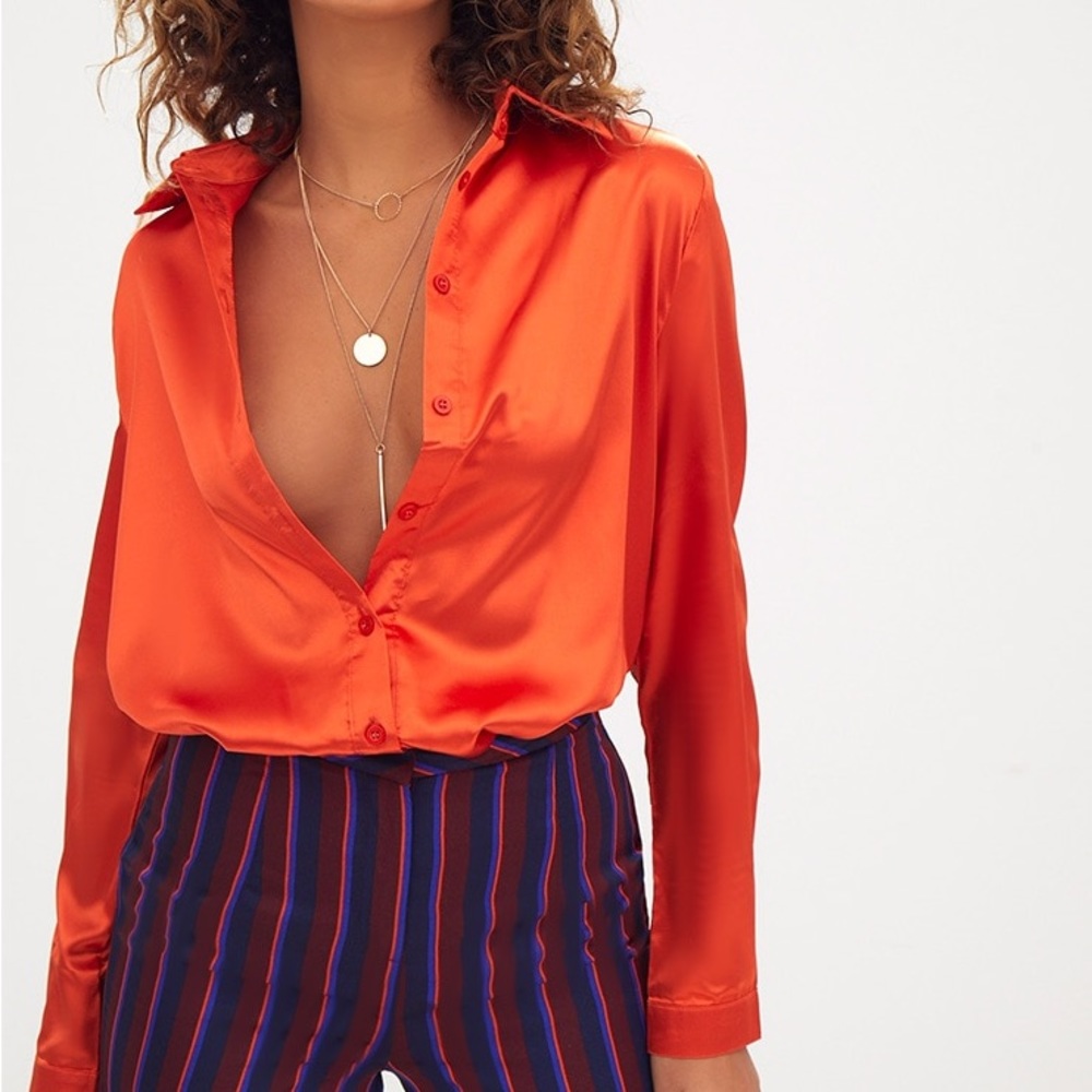 NWT! Orange Silk Button Down Shirt